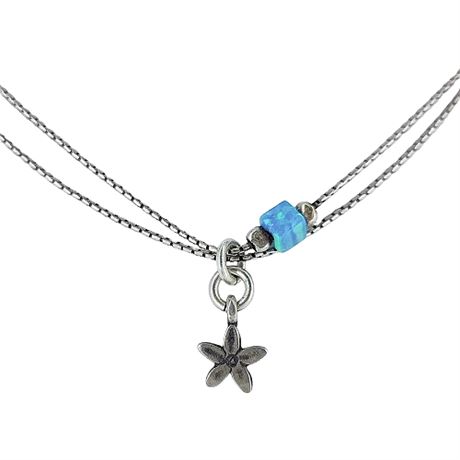 Shablool Sterling Silver Lab Created Opal Satellite Bead Necklace