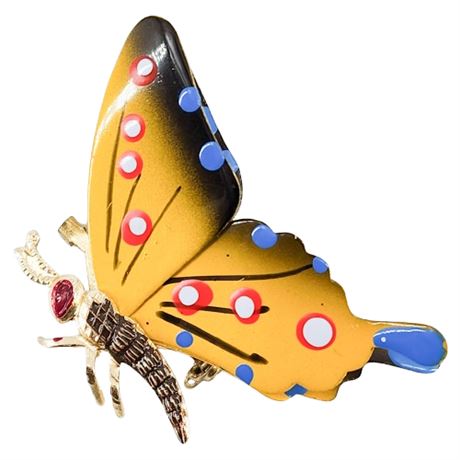 Vintage Dimensional Enamel Butterfly Brooch