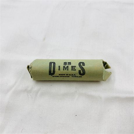 Unsearched $5 Mercury Dime Roll Labeled 1944