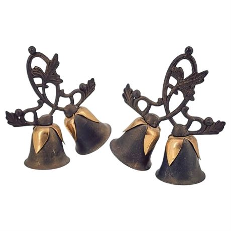 Pair Vintage Silverplate & Brass Double Bells