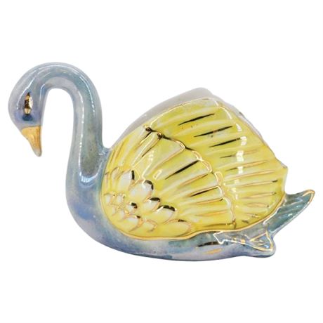 Vintage Iridescent Glaze Ceramic Swan Mini Planter/Trinket Dish