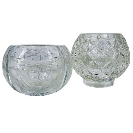 Pair Mismatched Vintage Clear Glass Crystal Globe Candleholders