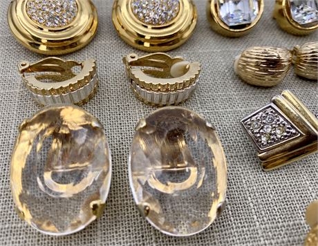 10 Pairs of Glittering Goldtone Vintage Clip on Earrings