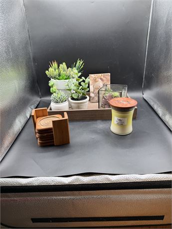 Tray, Artificial Plants, Candle Holder