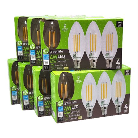 Greenlite 40W Equivalent Dimmable Lightbulbs, 7 Boxes of 4, New