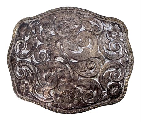 HUGE 5 1/2” x 4 1/2” Montana Silversmiths Wild West Cowgirl Belt Buckle
