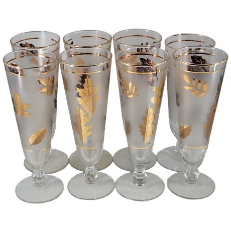 Libbey Frosted Glass Gold Leaf Pilsner Glasses - Set of 8
