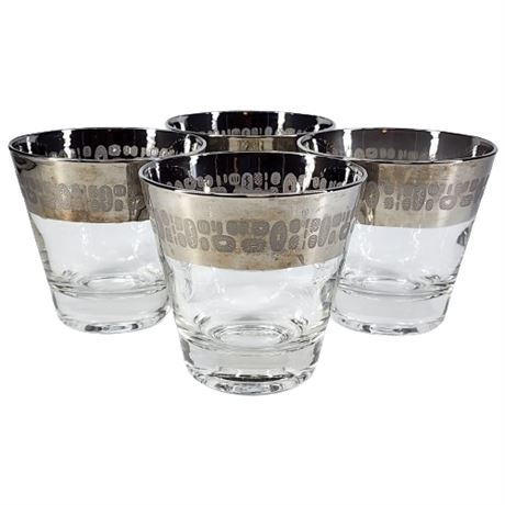 Mid-Century "Temporama" Atomic Silver Band Cocktail Glasses, Set of 4