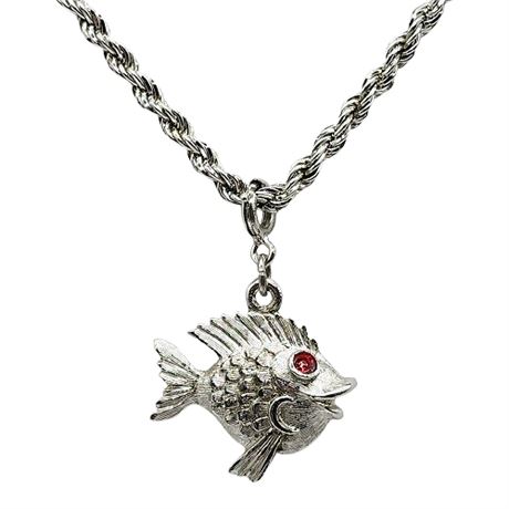 Vintage MONET Rhinestone Eyes Fish Pendant Necklace