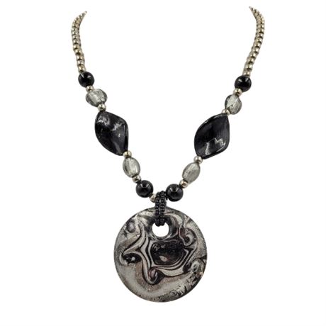 Large Art Glass Statement Pendant Beaded Necklace