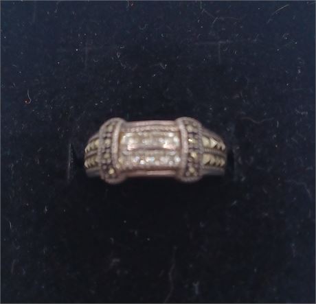 Sterling Square stud diamond ring JJ 5.8 G size 6.5