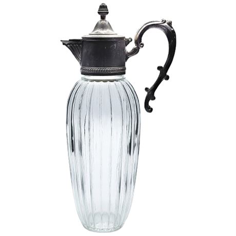 Vintage Sheraton Glass Claret Wine Carafe w/ Silver Plate Spout/Handle