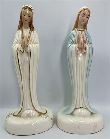 Pair of Vintage Religious Ceramic Serene Madonna Grotto, Altar, Statues