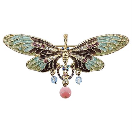 Vintage Inspired Large Rhinestone & Enamel  Butterfly Brooch
