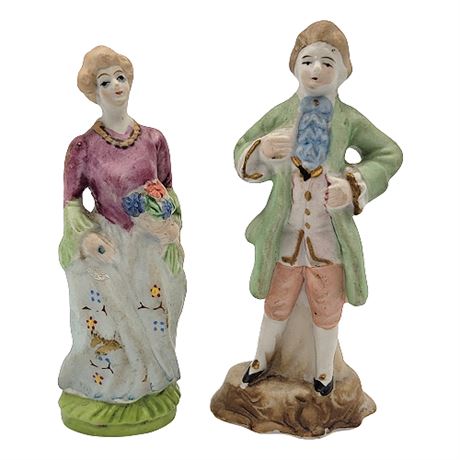 Occupied Japan Small Hand Painted Porcelain Colonial Couple Figurines