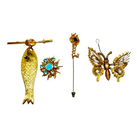 Vtg Gold Tone Mixed Brooches Lot