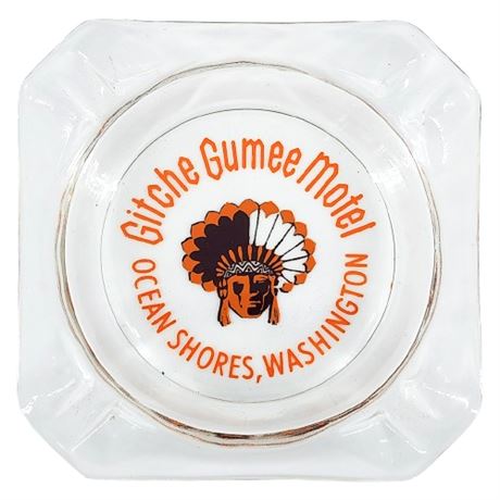 Vintage Gitche Gumee Motel Ocean Shores, WA Souvenir Glass Ashtray