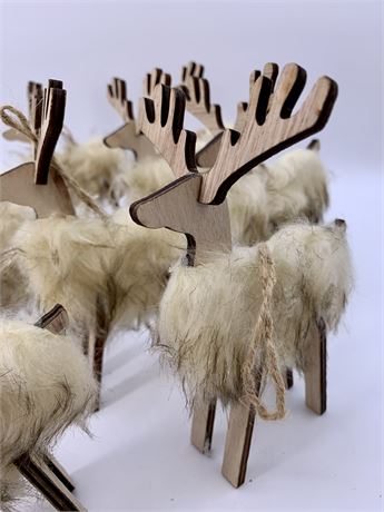 10 Scandinavian Wood & Faux Fur Reindeer Holiday Ornaments
