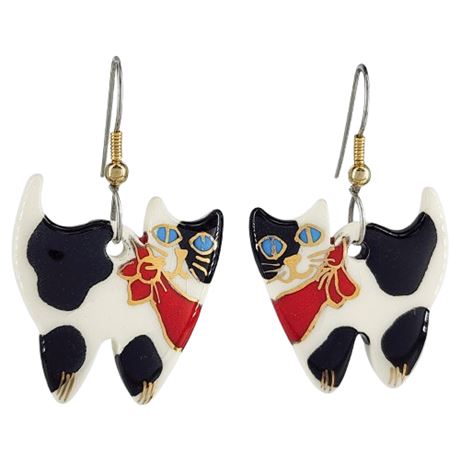 Vintage Porcelain Ceramic Spotted Cat Earrings