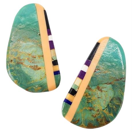 Vintage Artisan Made Inlaid Stone Earrings