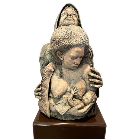 Signed Edward Parker "Black Nativity" Ceramic Sculpture