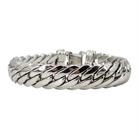 Vintage CORO Chunky Silver Tone Curb Chain Bracelet
