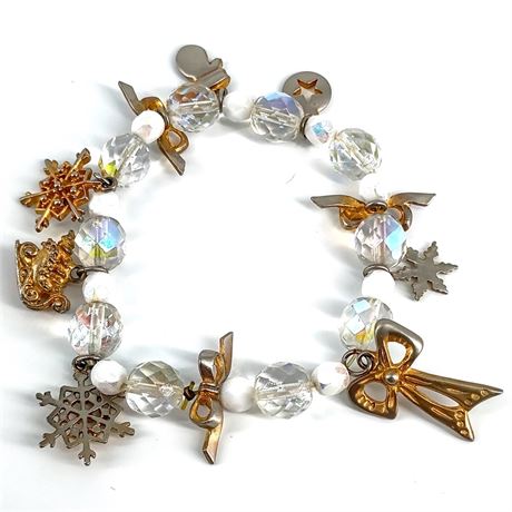 Wintertime Charm Bracelet - Snowflakes, Ribbons - Crystal AB Beads