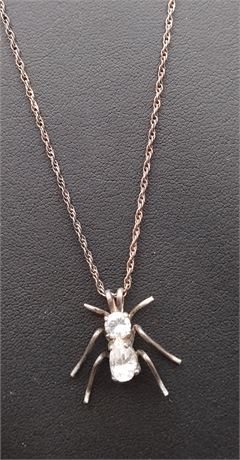 Sterling clear rhinestone bug pendant necklace 16 in 3.6 G