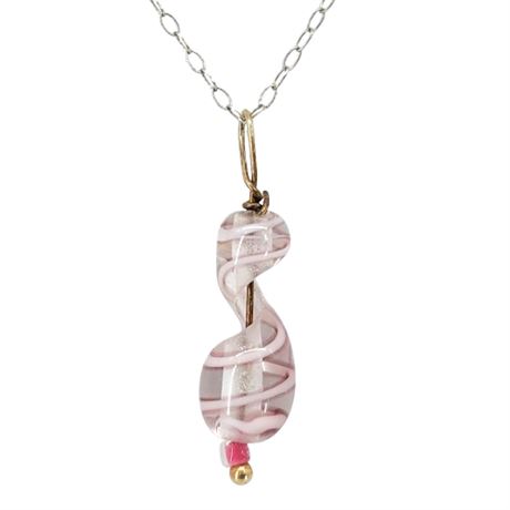Artisan Made Art Glass Pendant on Sterling Silver Chain Necklace