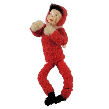 Early 1900s Spun Cotton Wire Bendable Boy Doll in Red Coat