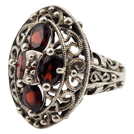Signed PRANDA Sterling Silver Garnet Ring, Sz 8/8.5