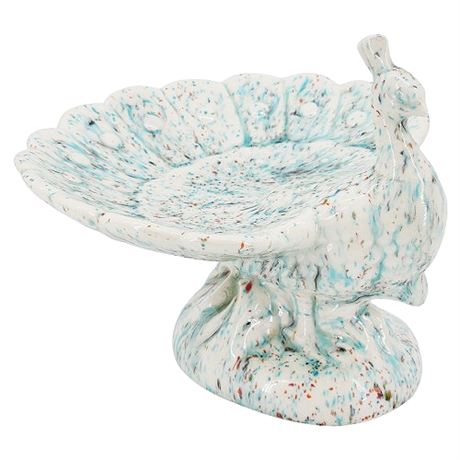 Vintage Holland Mold Ceramic Peacock Compote w/ Speckled Glaze