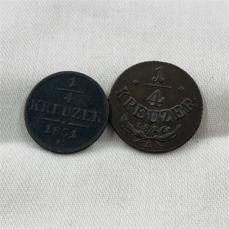 1816-A + 1851-A Austria 1/4 Kreuzer