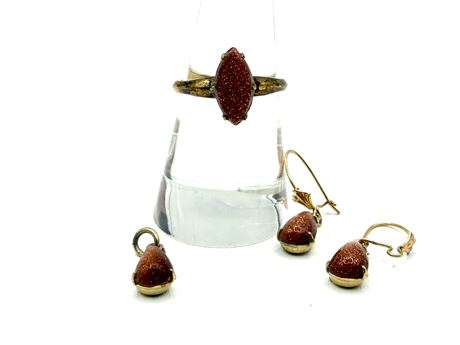 Vintage 10K Gold Filled Goldstone Set