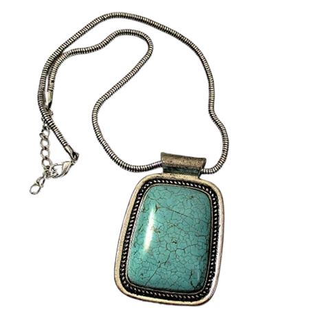 Large Faux Turquoise Pendant Necklace