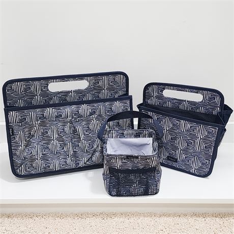 Lot of 3 Thirty-One Gray "Windswept Diamonds" Storage/Organizer Totes