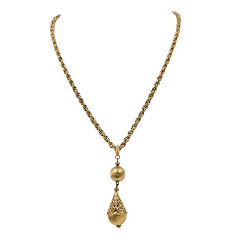 Signed Monet Gold Tone Teardrop Pendant Necklace