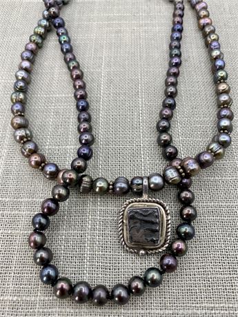 Pair of Gorgeous Black Peacock Pearl Necklaces