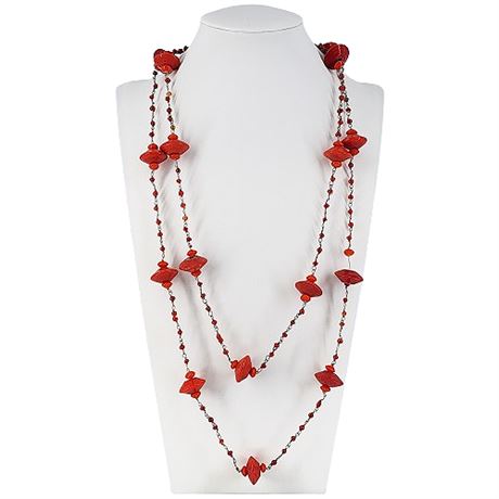 Red Art Glass Satellite Bead Necklace