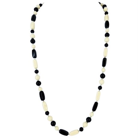 Vintage Black and Off-White Beaded Necklace