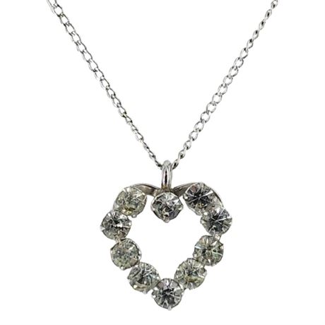 Vintage Sterling Silver Rhinestone Heart Pendant