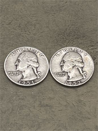 1951 D & 1952 S Washington Quarters - Nice Examples
