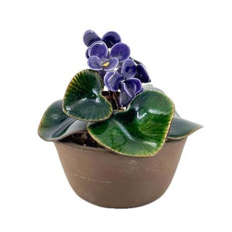 Vintage Bovano of Cheshire Copper Enameled Violets in Pot