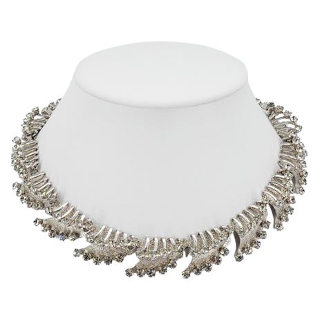 Vintage Unique Prong Set Rhinestone Fan Link Necklace