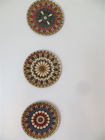 3 Vintage Greek Byzantine Cloisonne Mosaic Enamel on Brass Plaques