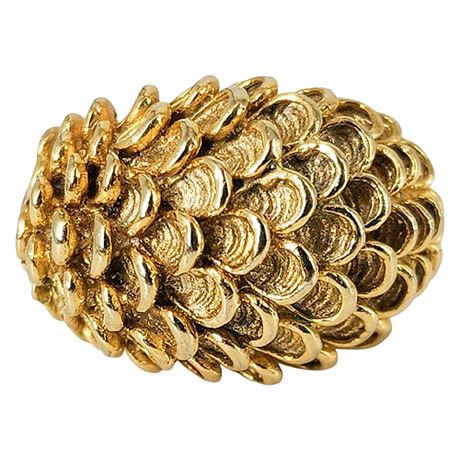 Signed Vintage CELLINI Gold Tone Scales Ring, Sz 6