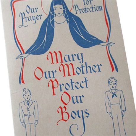 VTG WWII Prayer Card with Sterling Silver Medal ~ "Mary Mother Protect Our Boys"