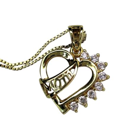 925 Vermeil ~ MOM ~ Heart Pendant Necklace with Cubic Zirconia