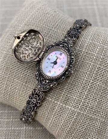 28 Gram Sterling Silver & Marcasite Covered Face Bracelet Watch