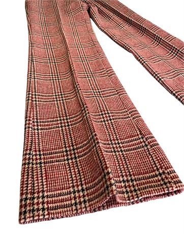 1960s Men’s Claret Plaid Wool Bell Bottom Creased Slacks
